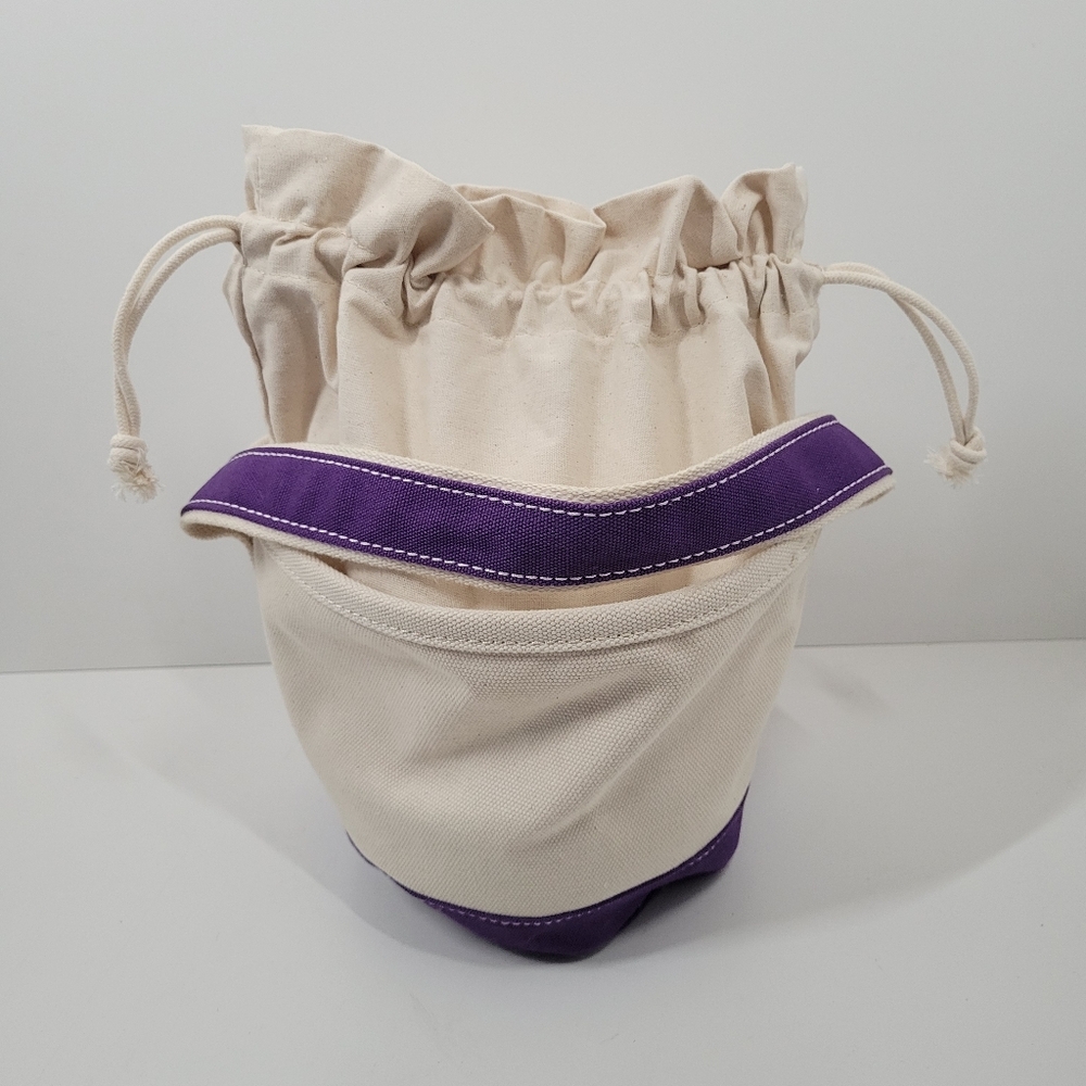 Lands' End Purple Handle Hero Embroidered Small Canvas Bucket Tote Bag - Picture 2 of 4